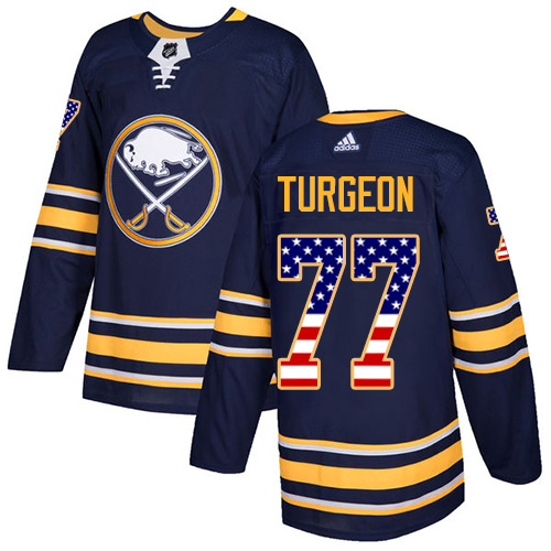 Adidas Sabres #77 Pierre Turgeon Navy Blue Home Authentic USA Flag Stitched NHL Jersey
